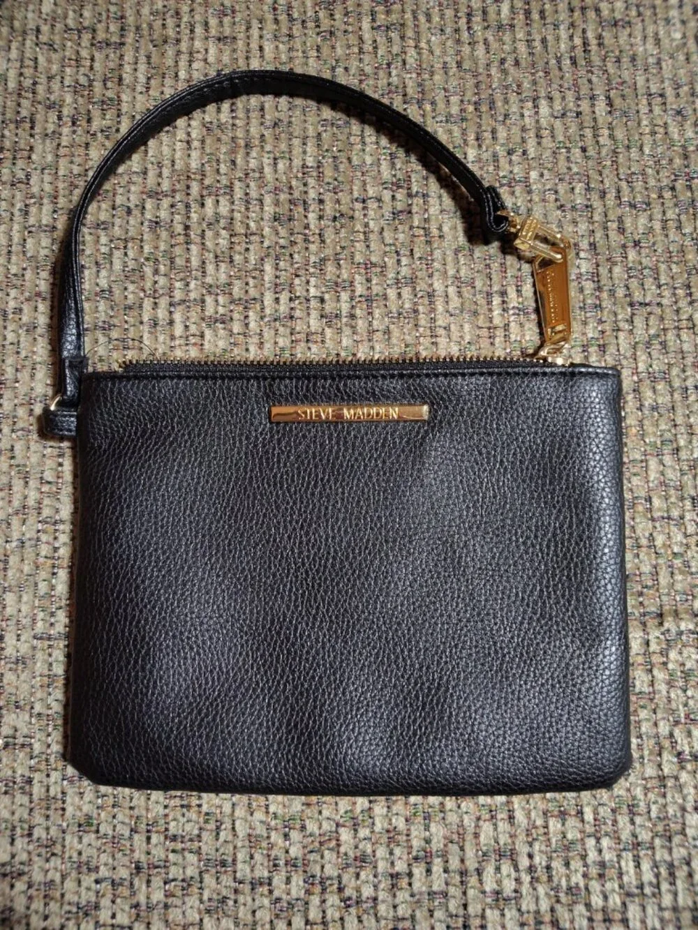 Steve Madden Black Wristlet Clutch with Gold Zipper and Wrist Strap